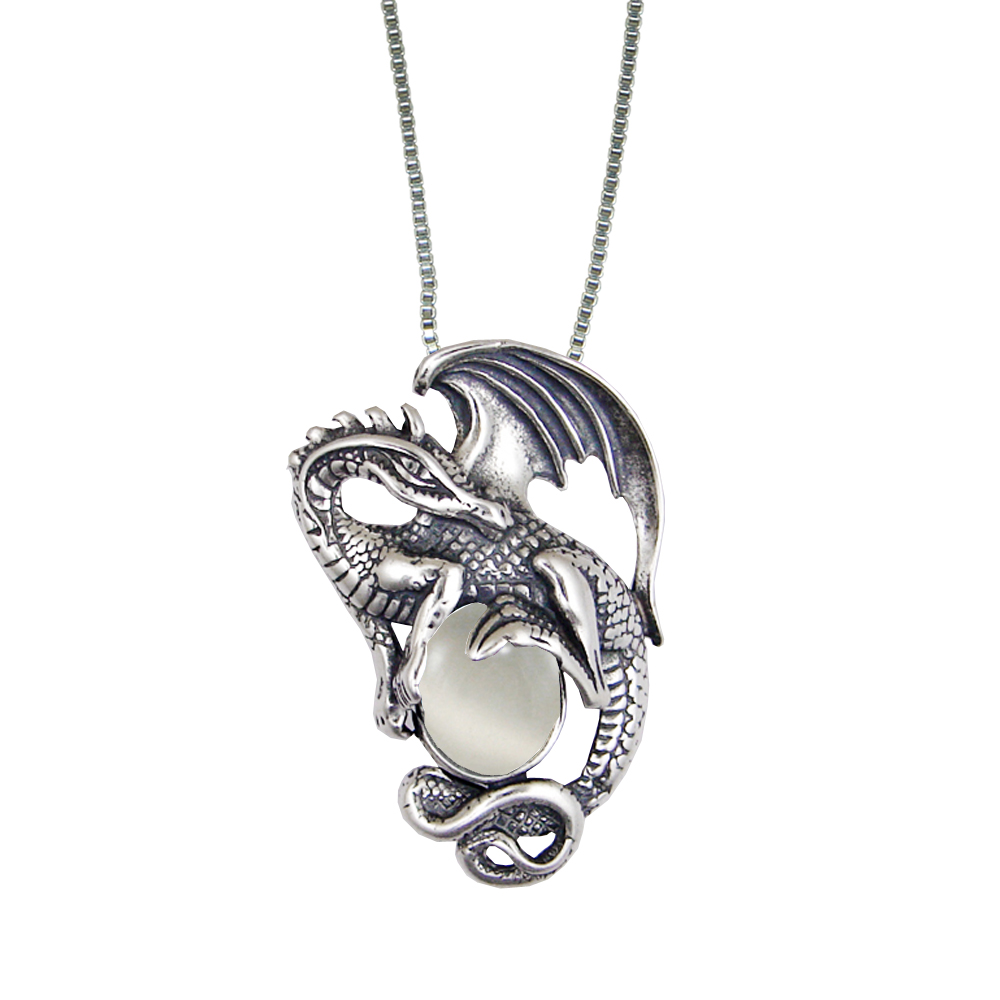 Sterling Silver Dragon Queen Pendant With White Moonstone